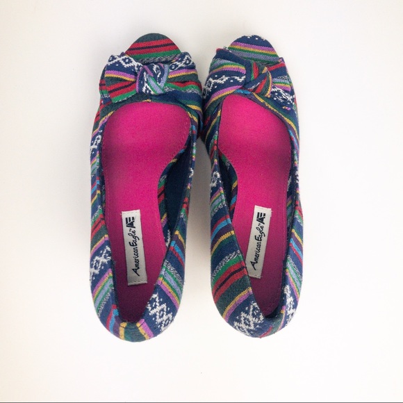 American Eagle Peep Toe Cork Wedges Mulitcolor - Picture 3 of 5